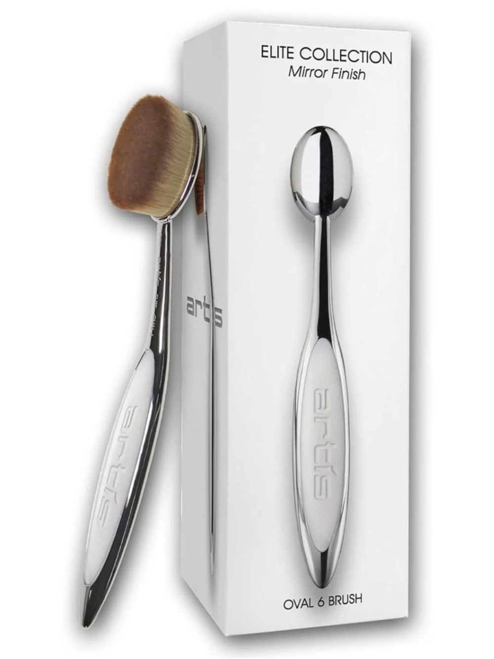 artis Mirror Finish Oval 6 Brush in Silver with Brown Bristles